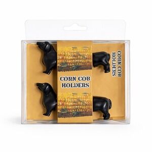 Dachshund Corn Cob Holders 2pc Set Black Wiener Dog Stainless Steel BBQ Tools